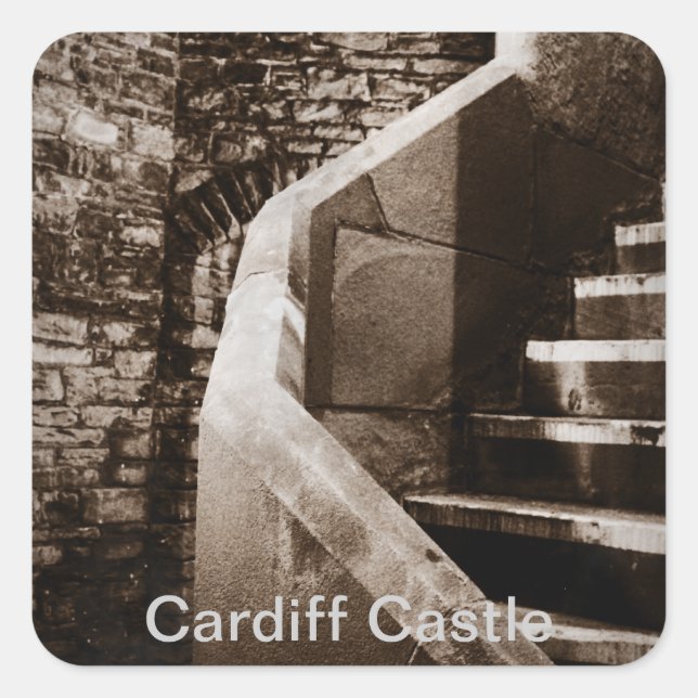 Historic Mediaeval Cardiff Castle Stairs Square Sticker (Front)
