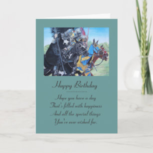 historic mediaeval knights jousting on horses card
