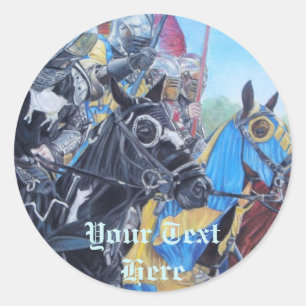 historic mediaeval knights jousting on horses classic round sticker