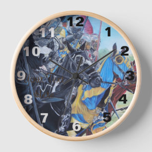 historic mediaeval knights jousting on horses clock