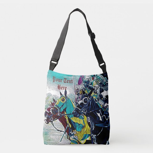 historic mediaeval knights jousting on horses crossbody bag (Front)