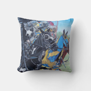 historic mediaeval knights jousting on horses cushion