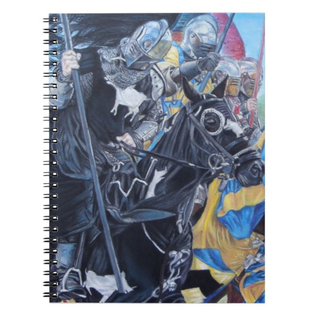 historic mediaeval knights jousting on horses notebook (Front)