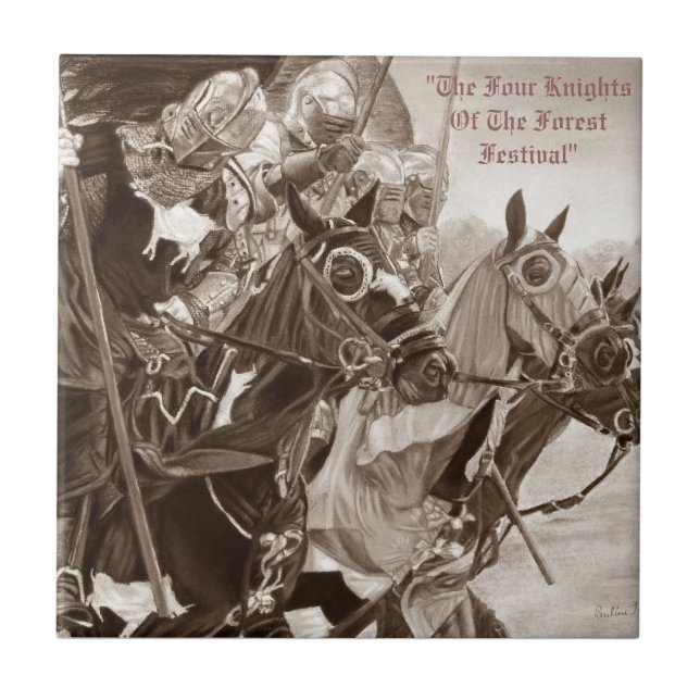 historic mediaeval Knights jousting on horses  Tile (Front)