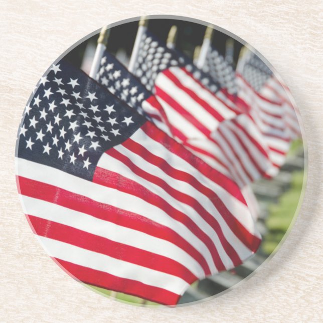 Historic military cemetery with US flags Coaster (Front)