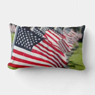 Historic military cemetery with US flags Lumbar Cushion