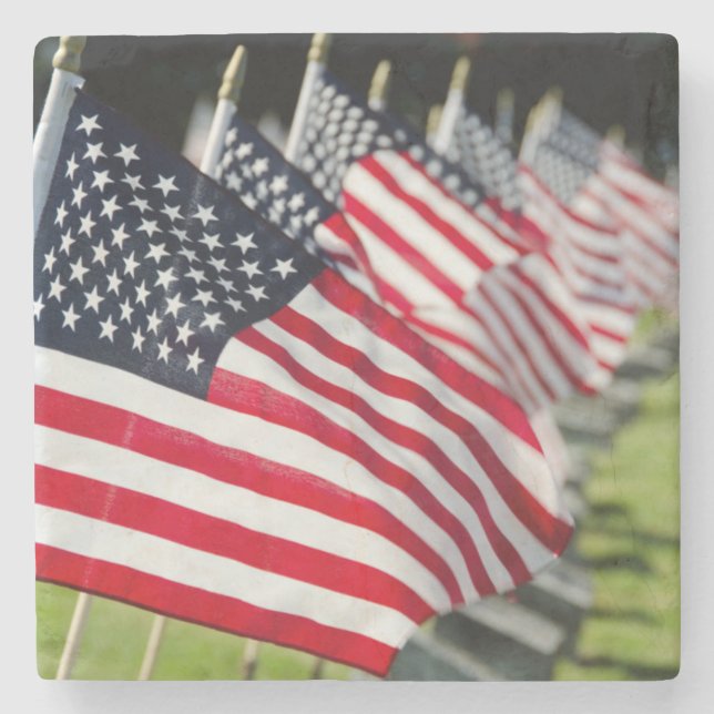 Historic military cemetery with US flags Stone Coaster (Front)
