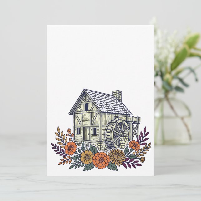 Historic Mill With Fall Flowers (Standing Front)