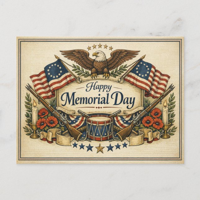 Historic Muskets Drum Memorial Day Holiday Postcard (Front)