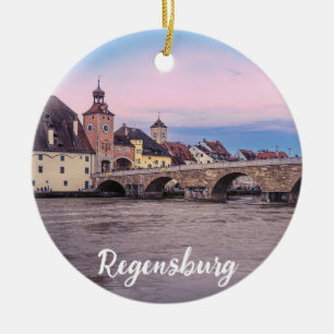 Historic old town in Regensburg, Germany Ceramic Tree Decoration