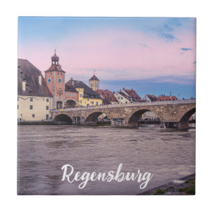 Historic old town in Regensburg, Germany Tile