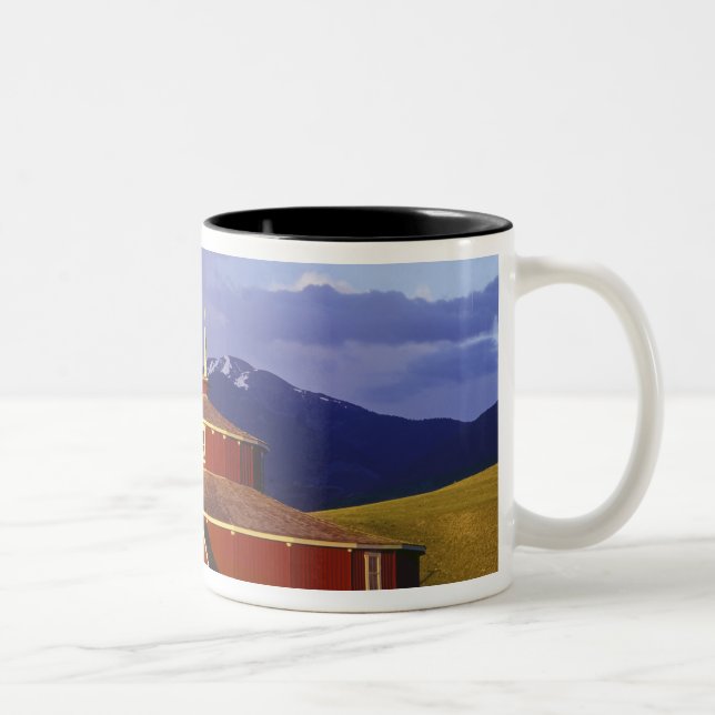 Historic Round Barn at Twin Bridges Montana Two-Tone Coffee Mug (Right)