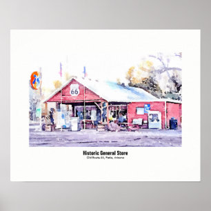 Historic Route 66 Arizona General Store Watercolor Poster