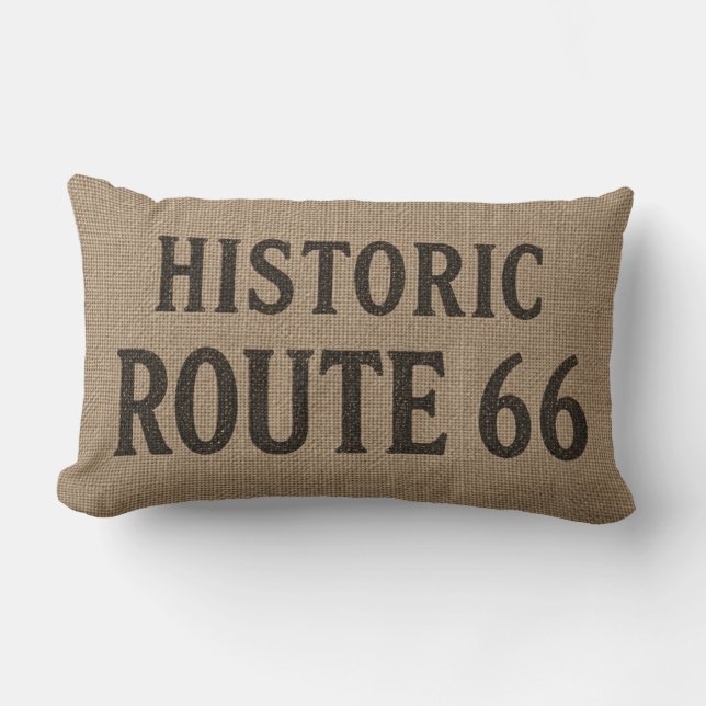 Historic Route 66 Burlap Typography Lumbar Cushion (Front)