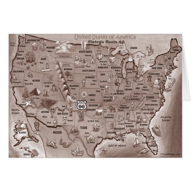 Historic Route 66 Cartoon Map (Front Horizontal)