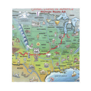 Historic Route 66 Cartoon Map Notepad