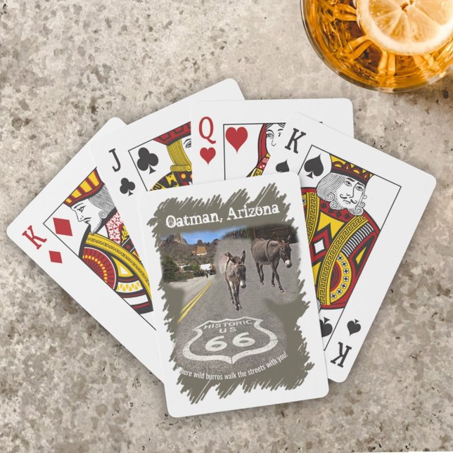 Historic Route 66 Oatman Arizona Burros On Street  Playing Cards (Oatman, Arizona Route 66 collage photos playing cards)