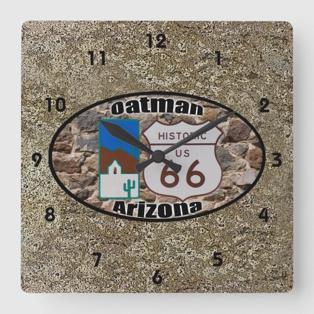 Historic Route 66 ~ Oatman, Arizona Square Wall Clock (Front)