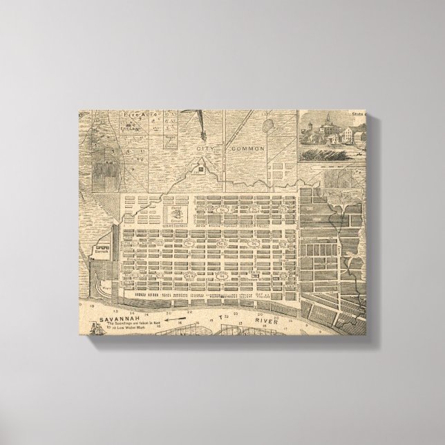 Historic Savannah Map Home Decor Wrapped Canvas (Front)