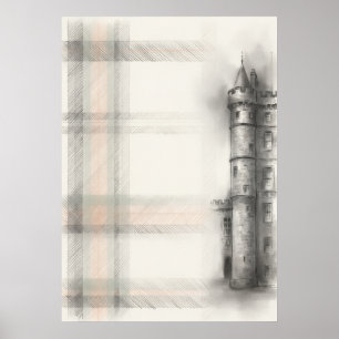 Historic Scottish Castle Architectural Sketch Post Poster
