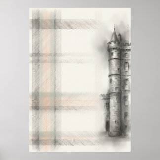 Historic Scottish Castle Architectural Sketch Post Poster