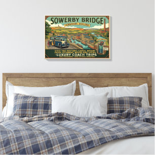 Historic Sowerby Bridge Canal Wharf Vintage Art Canvas Print