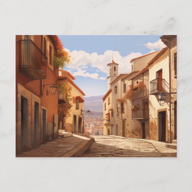Historic Spanish Town Street - Sunny European Land Holiday Postcard (Front)