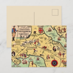 Historic Williamsburg Map Postcard