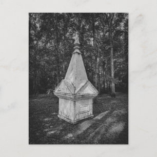 Historic Wooden Monument in Forest Black and White Postcard