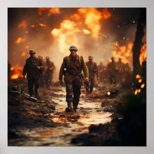 Historic World War II Poster: Explosive Battle on  Poster