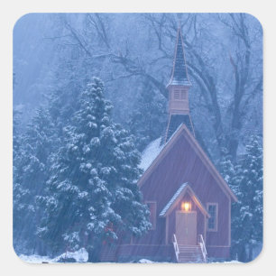 Historic Yosemite Valley Chapel during heavy Square Sticker