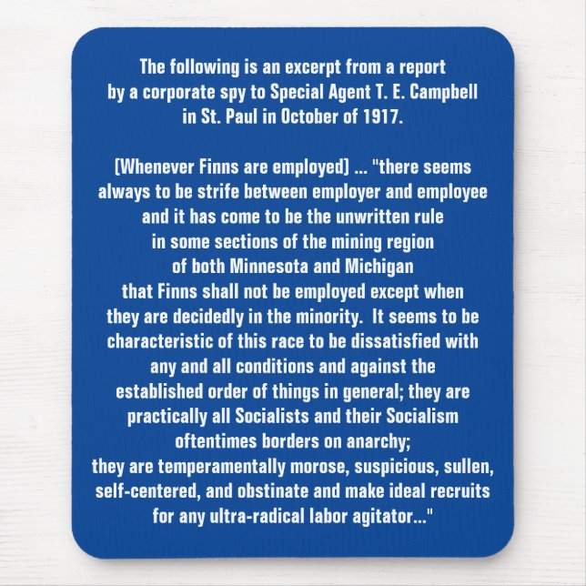 Historical 1917 USA report on Finnish labor issues Mouse Pad (Front)