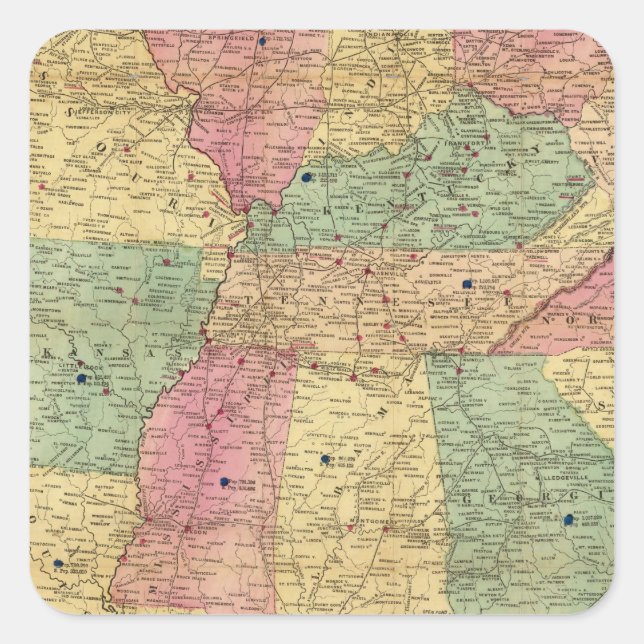 Historical and Military Map of the US Square Sticker (Front)