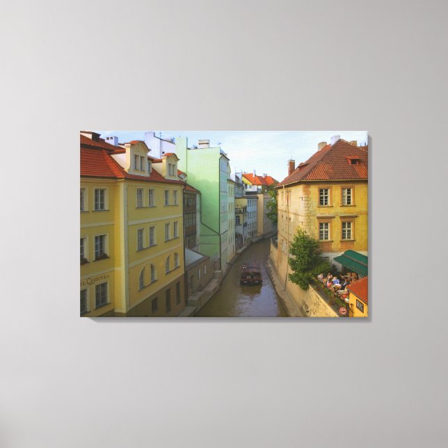 Historical buildings with canal, Prague, Czech Canvas Print (Front)