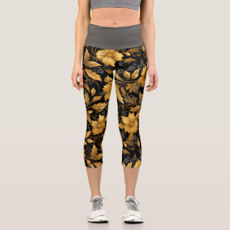 Historical Floral Scrolled Flowers Capri Leggings