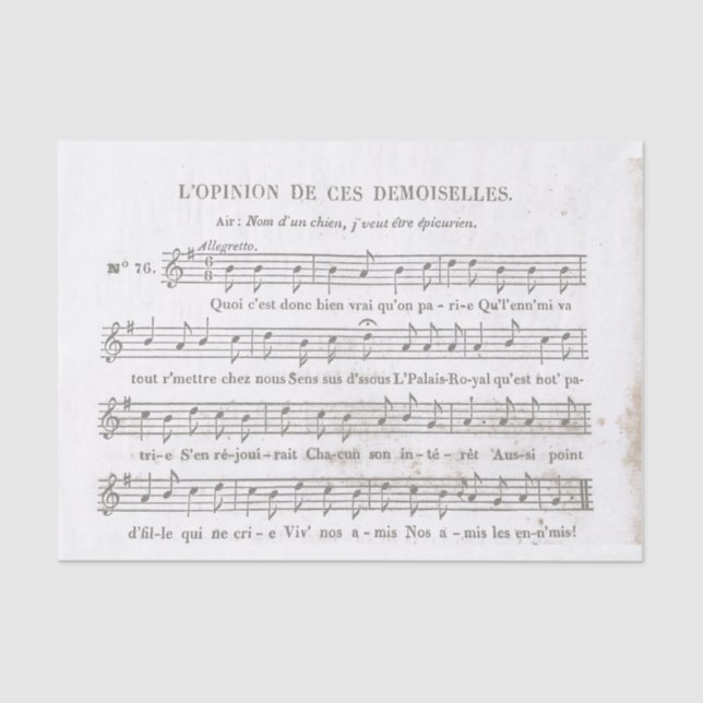 Historical French Sheet Music for decoupage (Front)