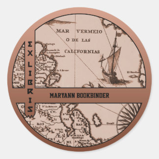 Historical Map Mexico California 1702 bookplate Classic Round Sticker