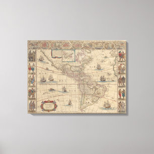 Historical Map of America (North & South America) Canvas Print
