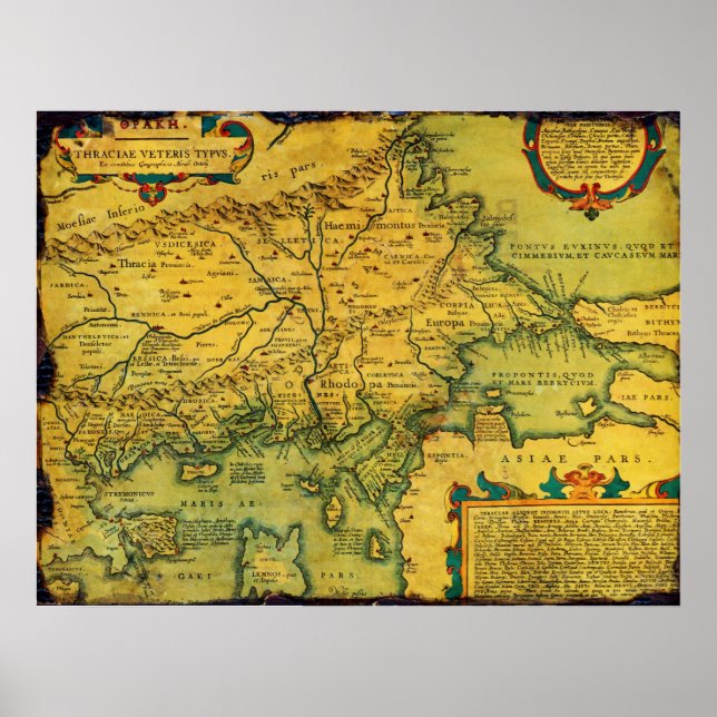 Historical Map of Ancient Thrace from 1585 Poster (Front)
