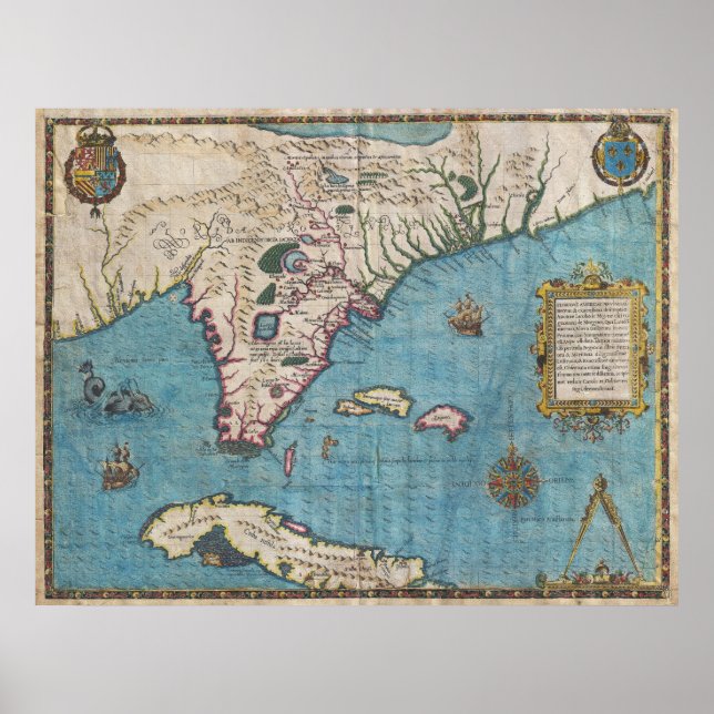 Historical Map of Florida (1591) Poster (Front)