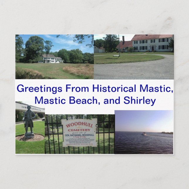 Historical Mastic, Mastic Beach, and Shirley Postcard (Front)