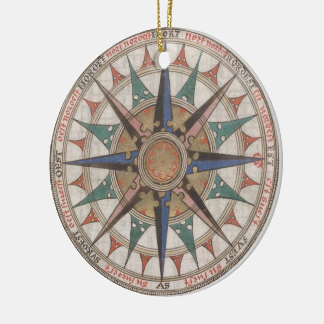 Historical Nautical Compass (1543) Ceramic Tree Decoration (Left)