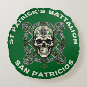 Historical Saint Patricks Battalion Celtic Skull Round Cushion