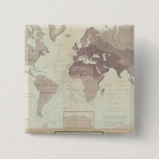 Historical World Map 15 Cm Square Badge (Front)