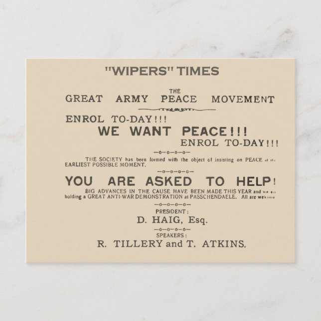 History, Facsimile header from Wipers Times 1917 Postcard (Front)
