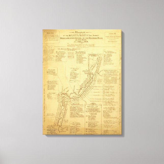 History of Exploration of the Grand Canyon Map Canvas Print (Front)