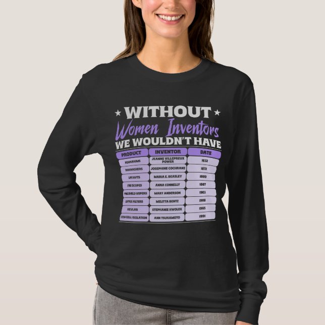 History of Women Inventors, Purple Women's Day T-Shirt (Front)