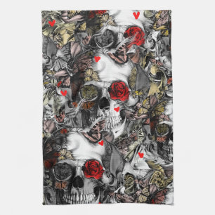 History repeats, rose skull pattern tea towel