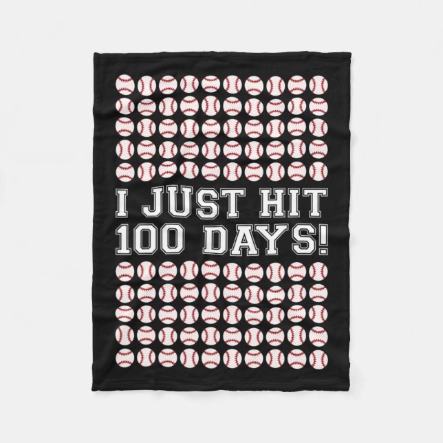 Hit 100 Days Of School Baseball Teacher Boys 100th Fleece Blanket (Front)
