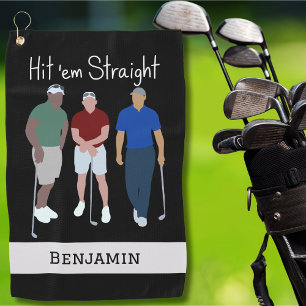 Hit 'em Straight Black Personalised  Golf Towel